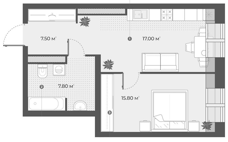 1-комнатная квартира 48.1 м², 6/6 эт., Клубный дом «Aura»