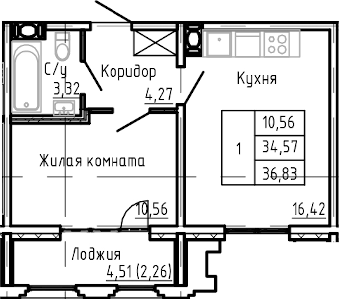 1-комнатная квартира 36.83 м², 7/24 эт., ЖК «Shepilevskiy»