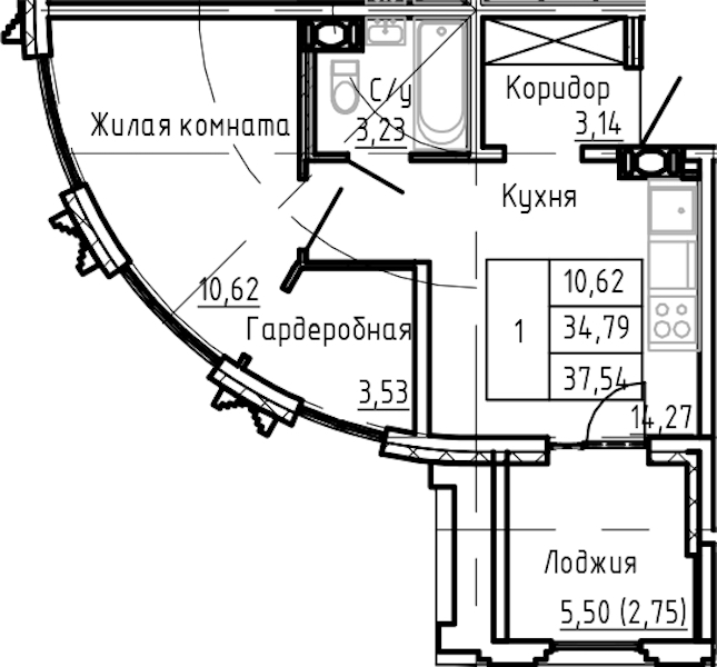 1-комнатная квартира 37.54 м², 7/24 эт., ЖК «Shepilevskiy»