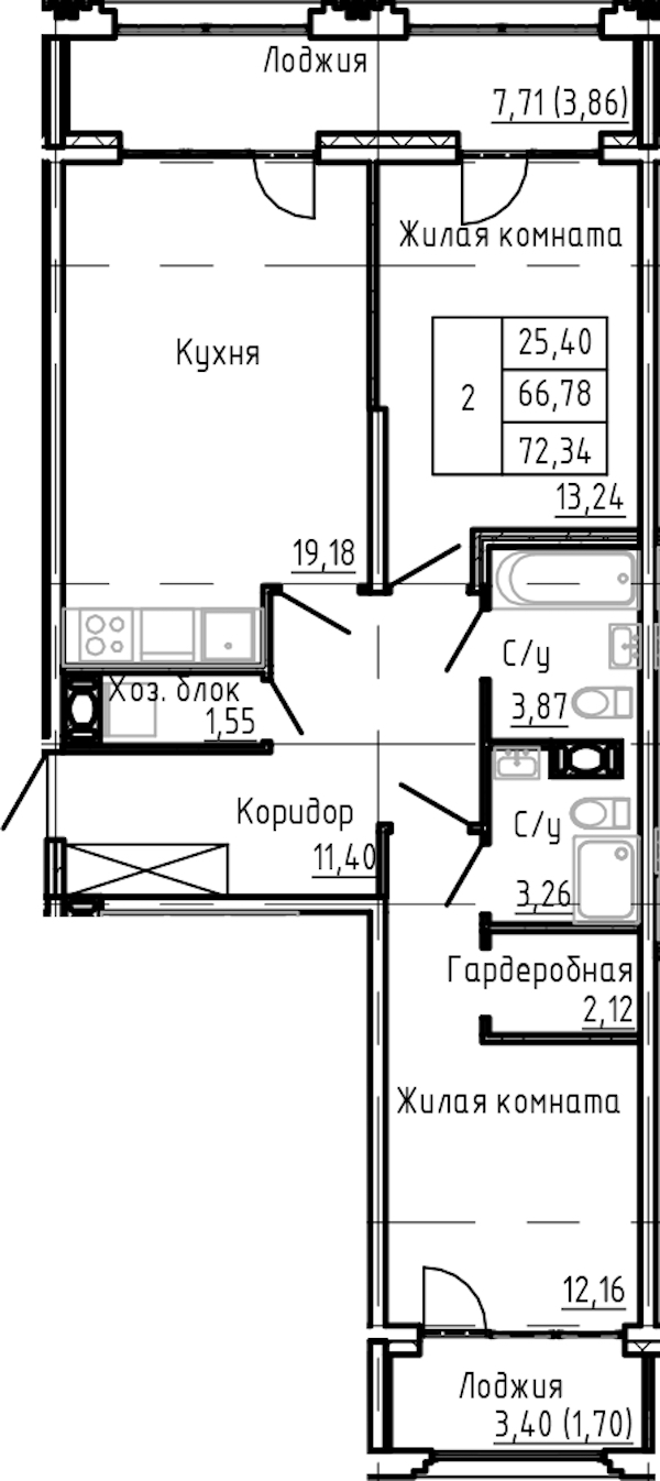 2-комнатная квартира 72.34 м², 9/24 эт., ЖК «Shepilevskiy»