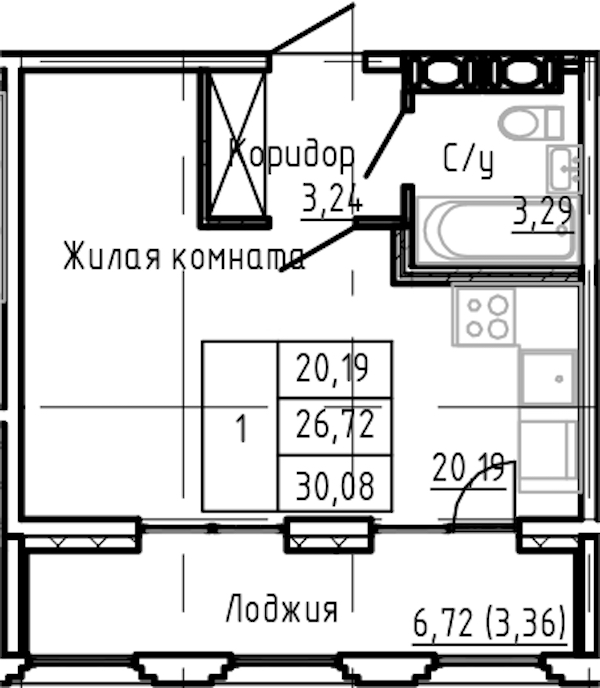 Квартира студия 30.08 м², 14/24 эт., ЖК «Shepilevskiy»