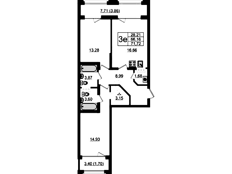 2-комнатная квартира 71.72 м², 5/24 эт., ЖК «Shepilevskiy»