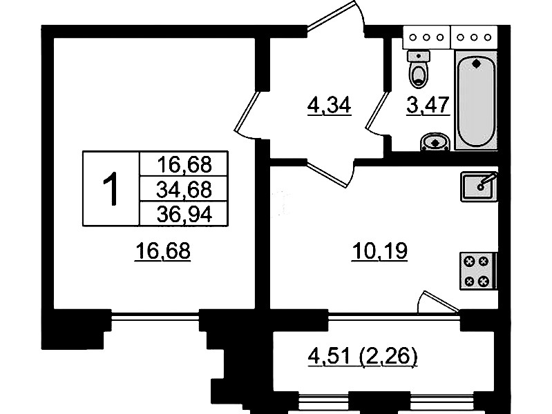 1-комнатная квартира 36.94 м², 10/24 эт., ЖК «Shepilevskiy»