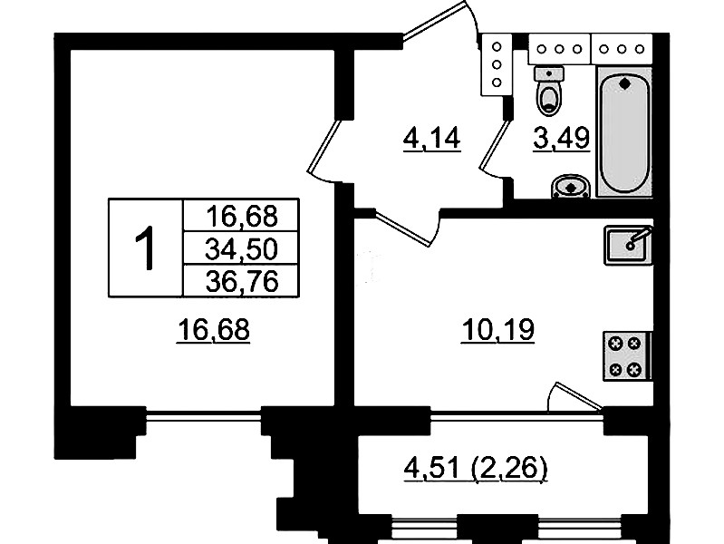 1-комнатная квартира 36.76 м², 18/24 эт., ЖК «Shepilevskiy»