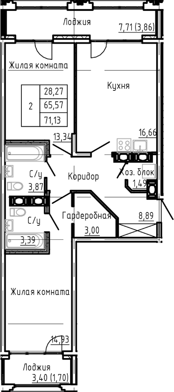 2-комнатная квартира 71.13 м², 18/24 эт., ЖК «Shepilevskiy»