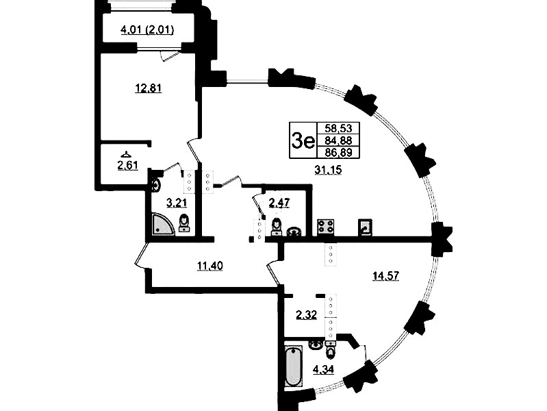 2-комнатная квартира 86.89 м², 19/24 эт., ЖК «Shepilevskiy»
