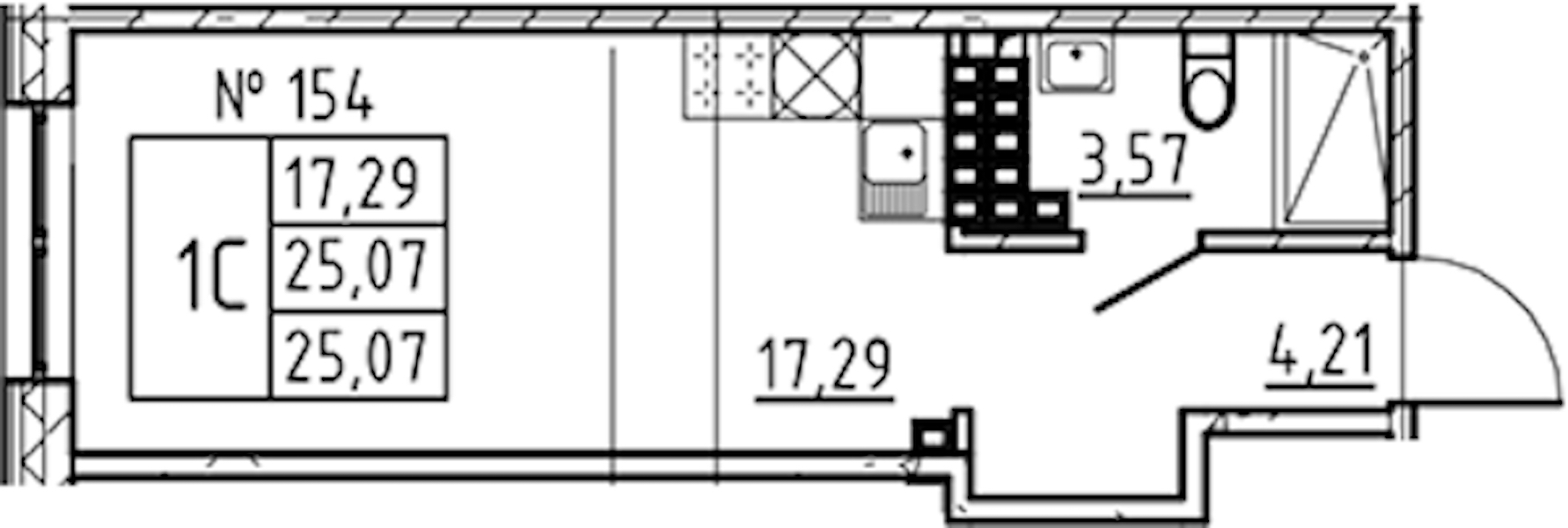Квартира студия 25.07 м², 8/8 эт., ЖК «17-33»
