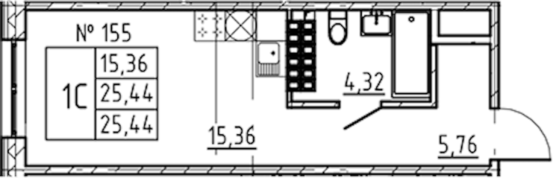 Квартира студия 25.44 м², 8/8 эт., ЖК «17-33»