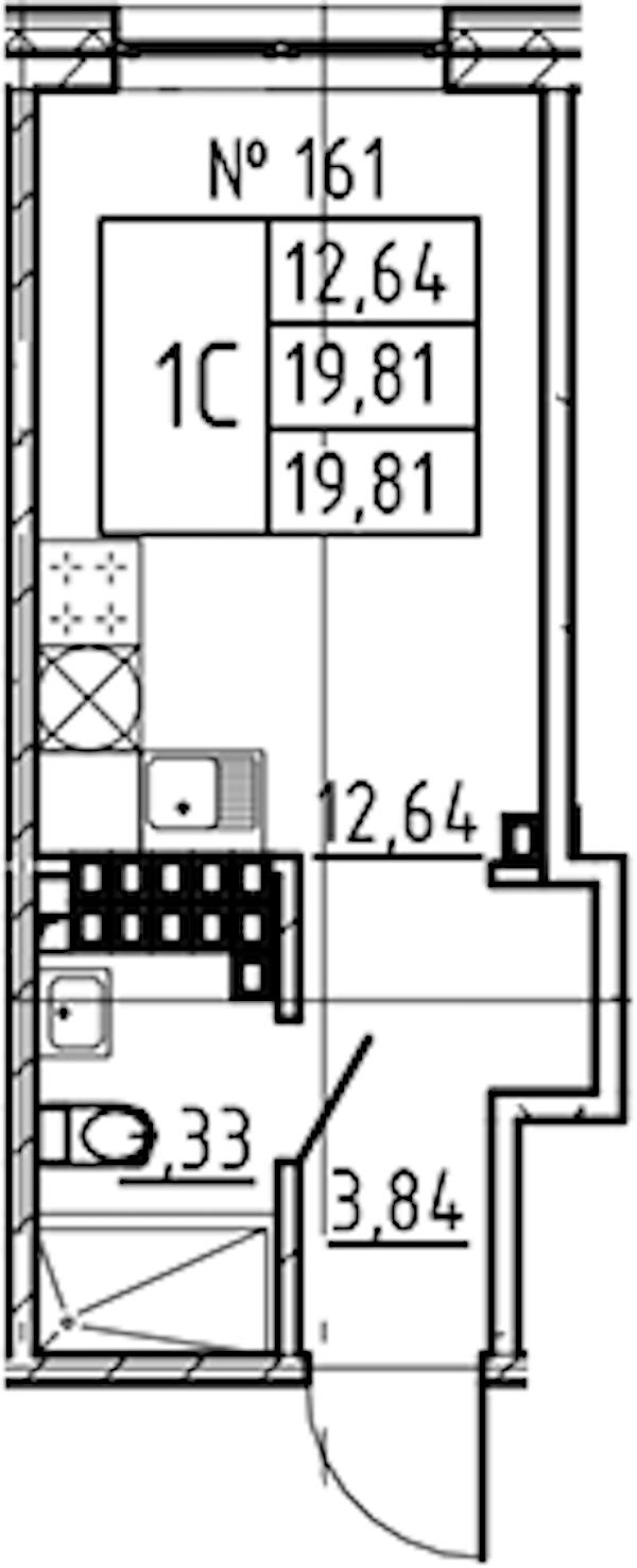 Квартира студия 19.81 м², 8/8 эт., ЖК «17-33»