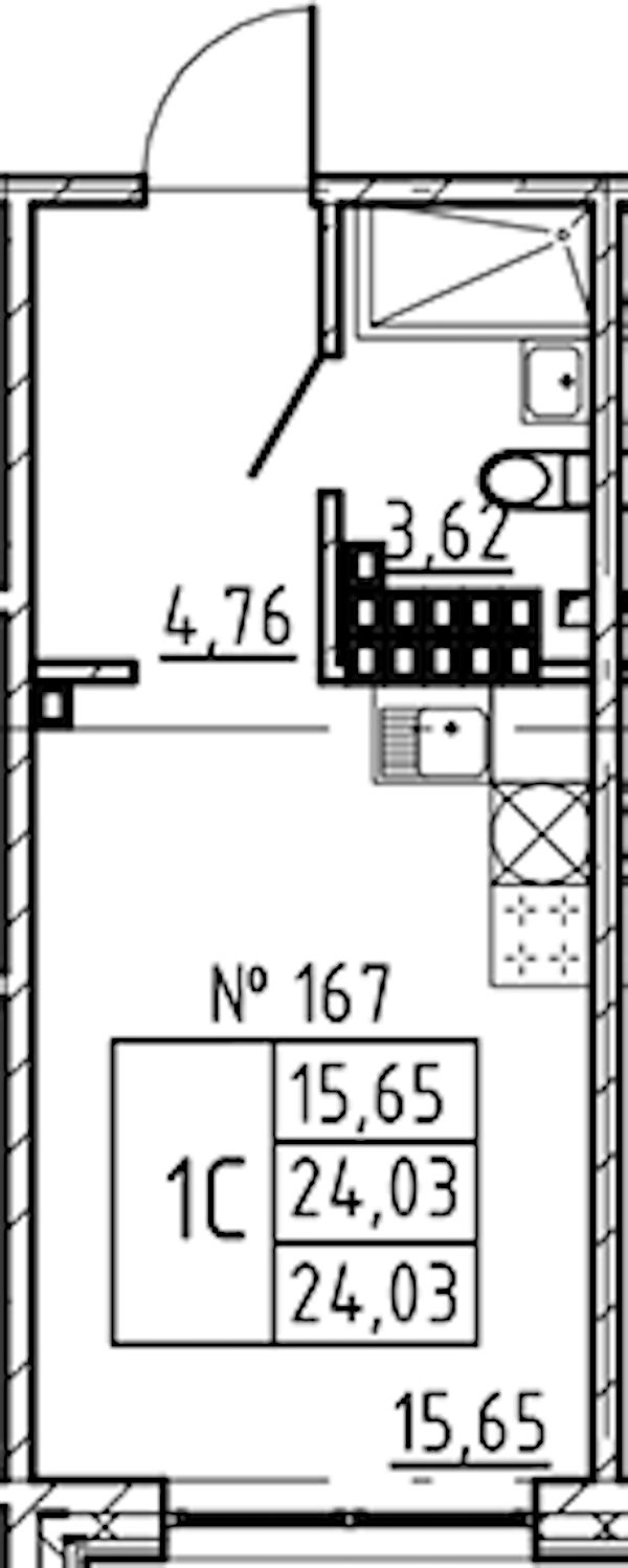 Квартира студия 24.03 м², 8/8 эт., ЖК «17-33»
