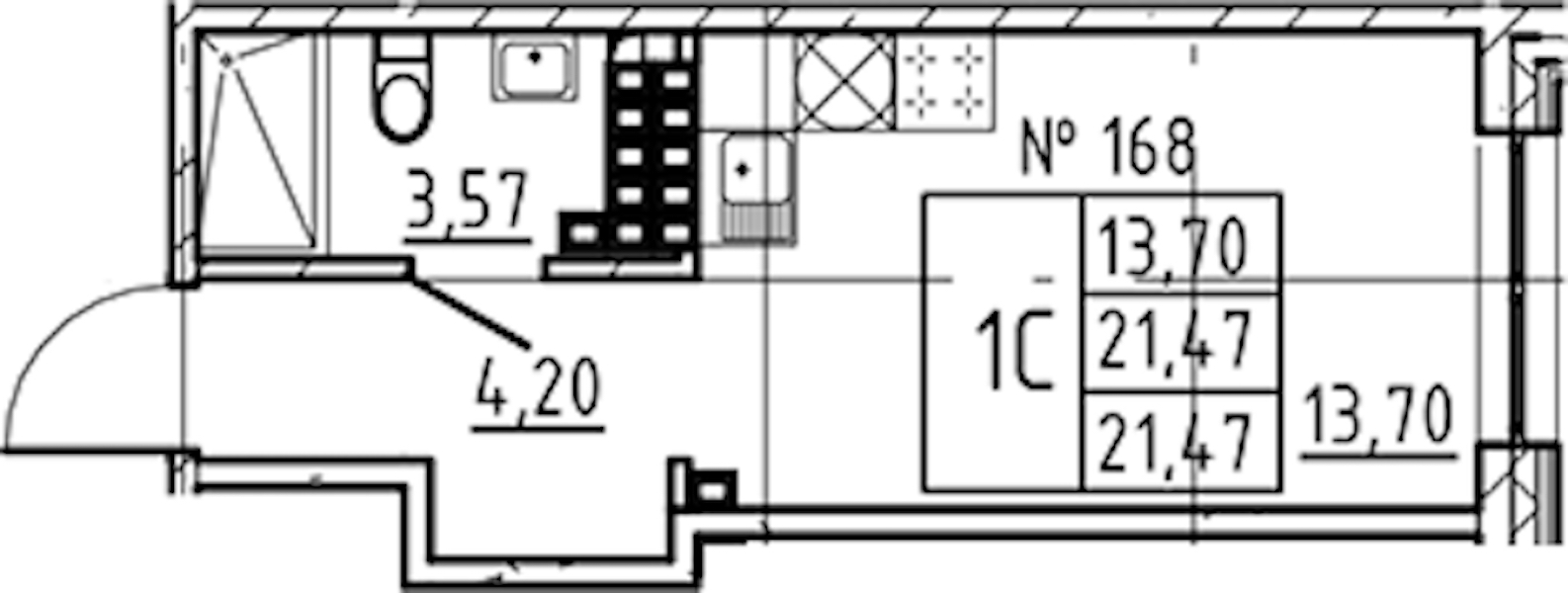 Квартира студия 21.47 м², 8/8 эт., ЖК «17-33»