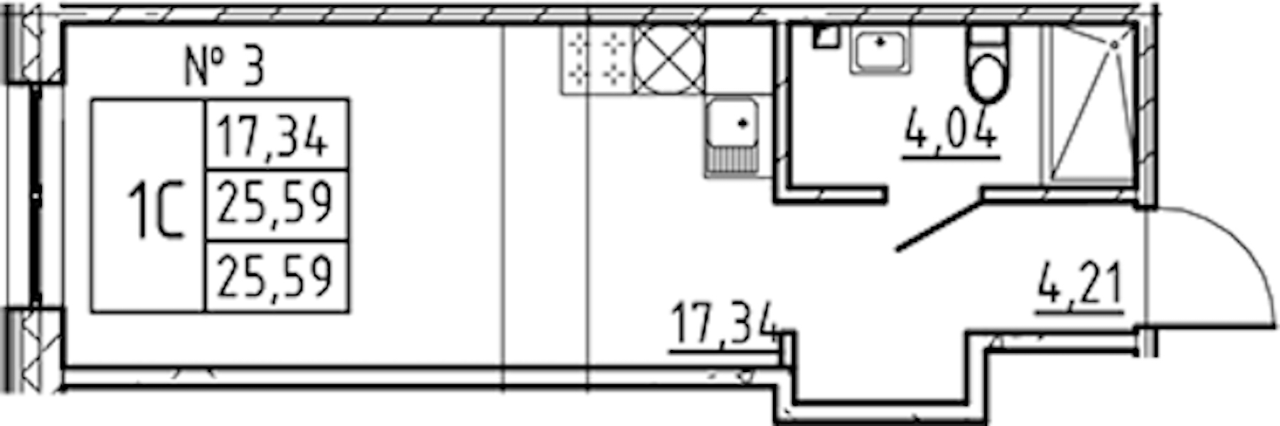 Квартира студия 25.59 м², 2/8 эт., ЖК «17-33»