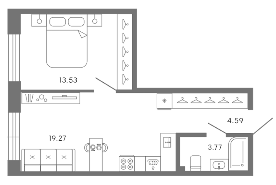 1-комнатная квартира 41.16 м², 3/8 эт., ЖК «17-33»