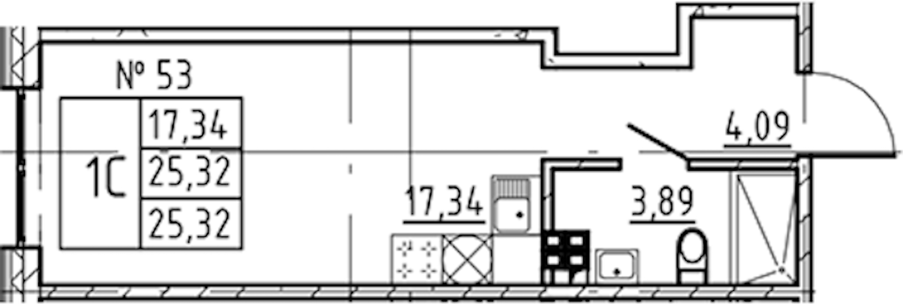 Квартира студия 25.32 м², 4/8 эт., ЖК «17-33»