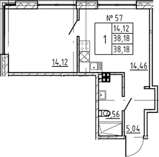 1-комнатная квартира 38.18 м², 4/8 эт., ЖК «17-33»