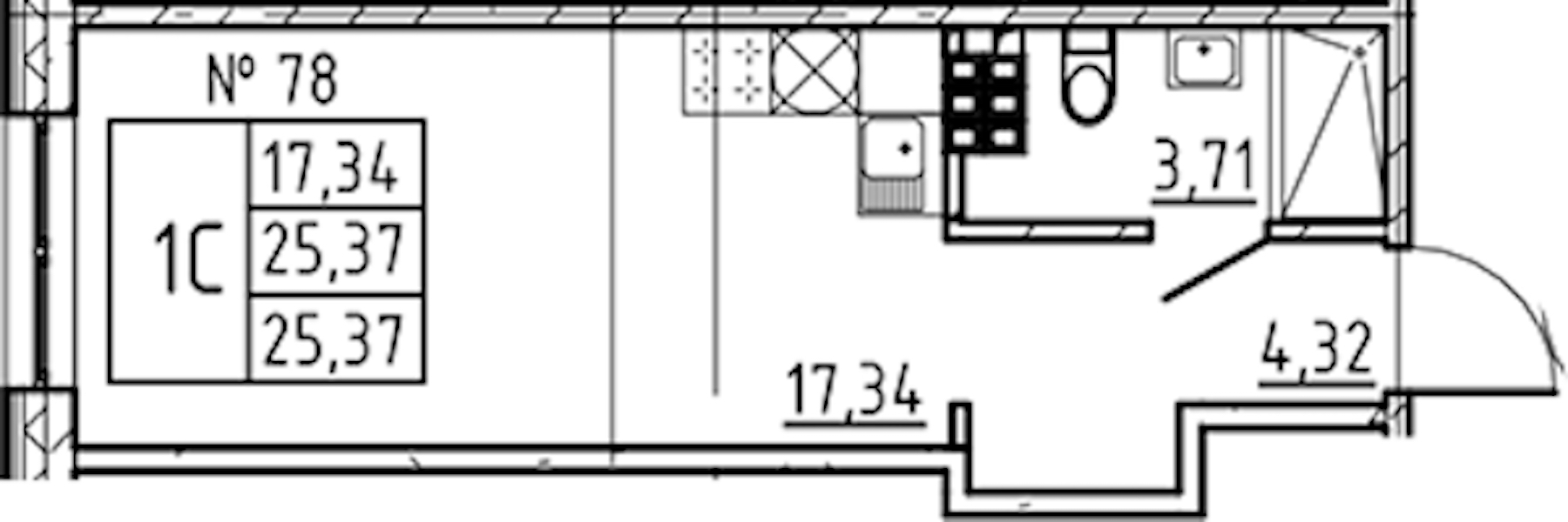 Квартира студия 25.37 м², 5/8 эт., ЖК «17-33»
