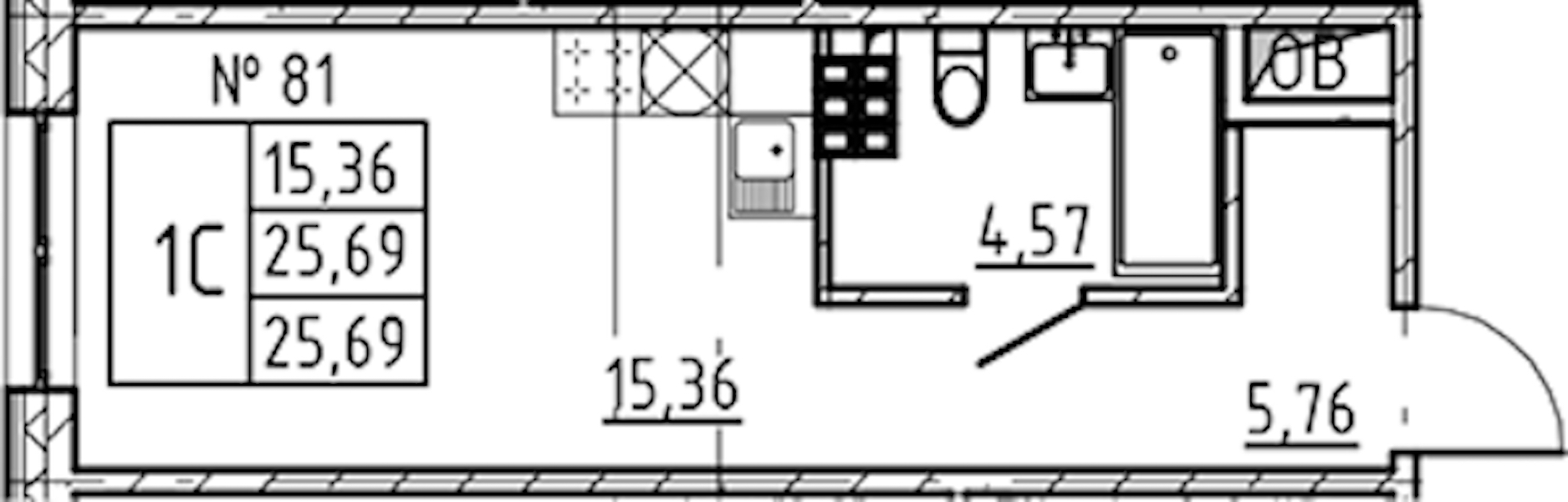 Квартира студия 25.69 м², 5/8 эт., ЖК «17-33»