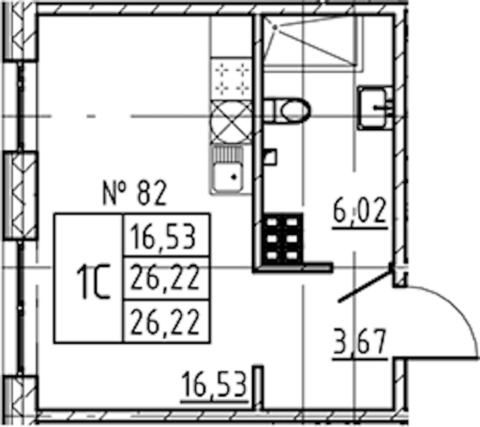 Квартира студия 26.22 м², 5/8 эт., ЖК «17-33»