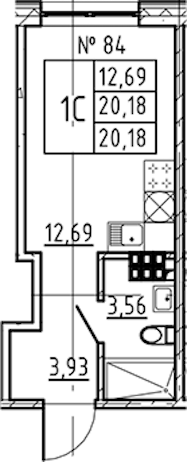 Квартира студия 20.18 м², 5/8 эт., ЖК «17-33»