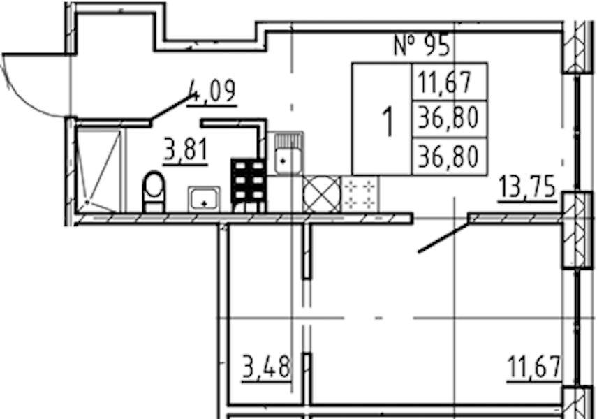 1-комнатная квартира 36.8 м², 5/8 эт., ЖК «17-33»
