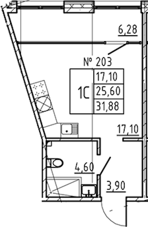 Квартира студия 31.88 м², 3/8 эт., ЖК «17-33»