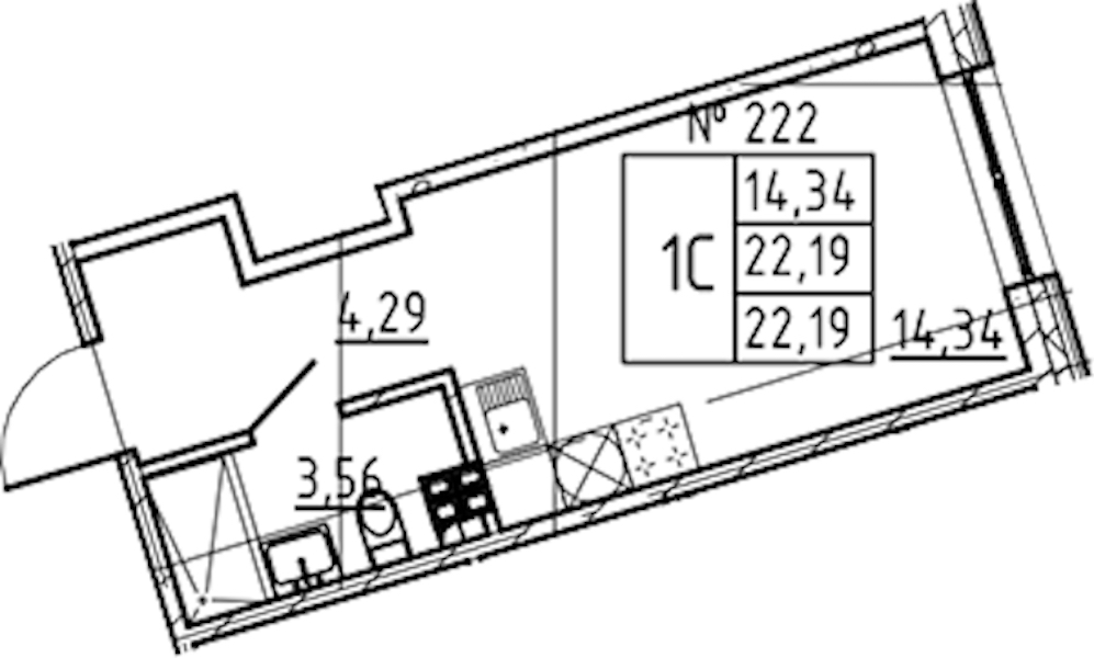 Квартира студия 22.19 м², 4/8 эт., ЖК «17-33»