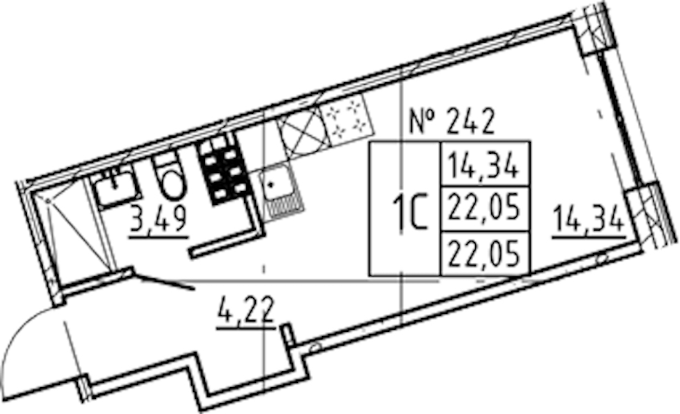 Квартира студия 22.05 м², 5/8 эт., ЖК «17-33»