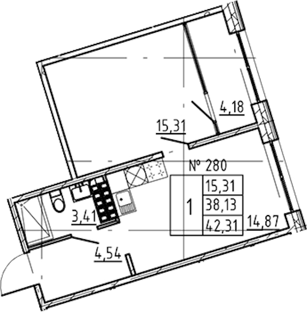 1-комнатная квартира 43.73 м², 7/8 эт., ЖК «17-33»