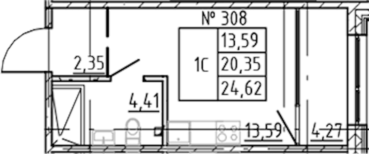 Квартира студия 24.62 м², 2/8 эт., ЖК «17-33»
