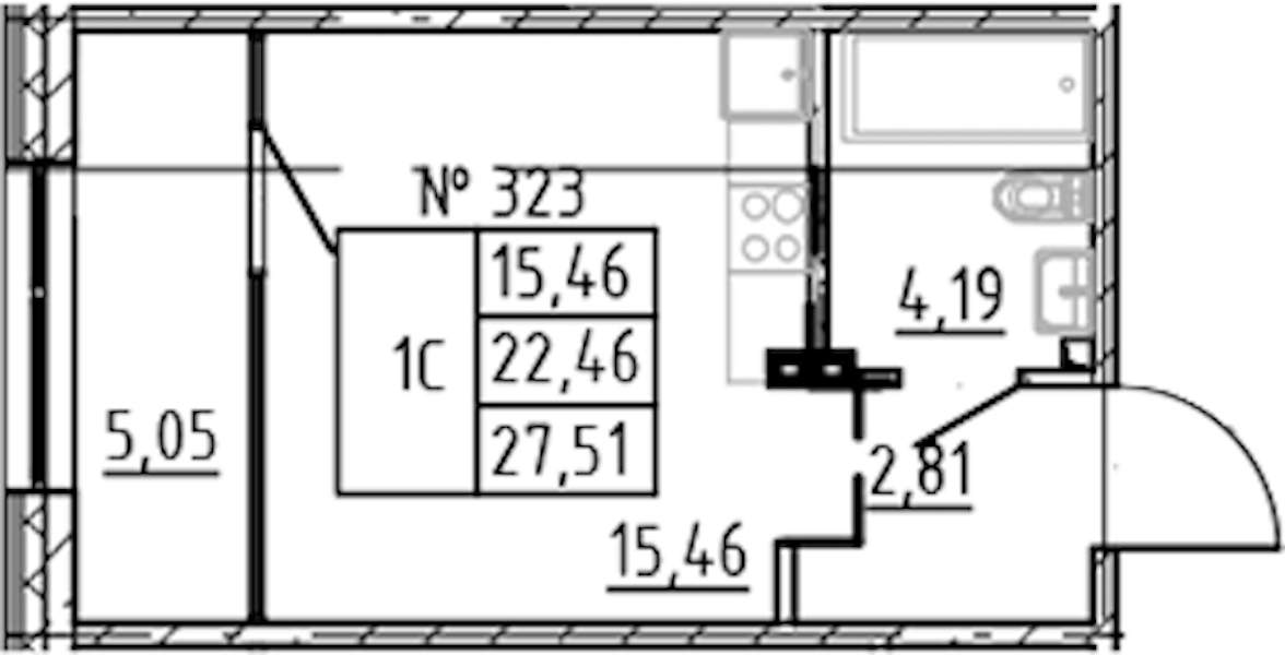 Квартира студия 27.51 м², 3/8 эт., ЖК «17-33»