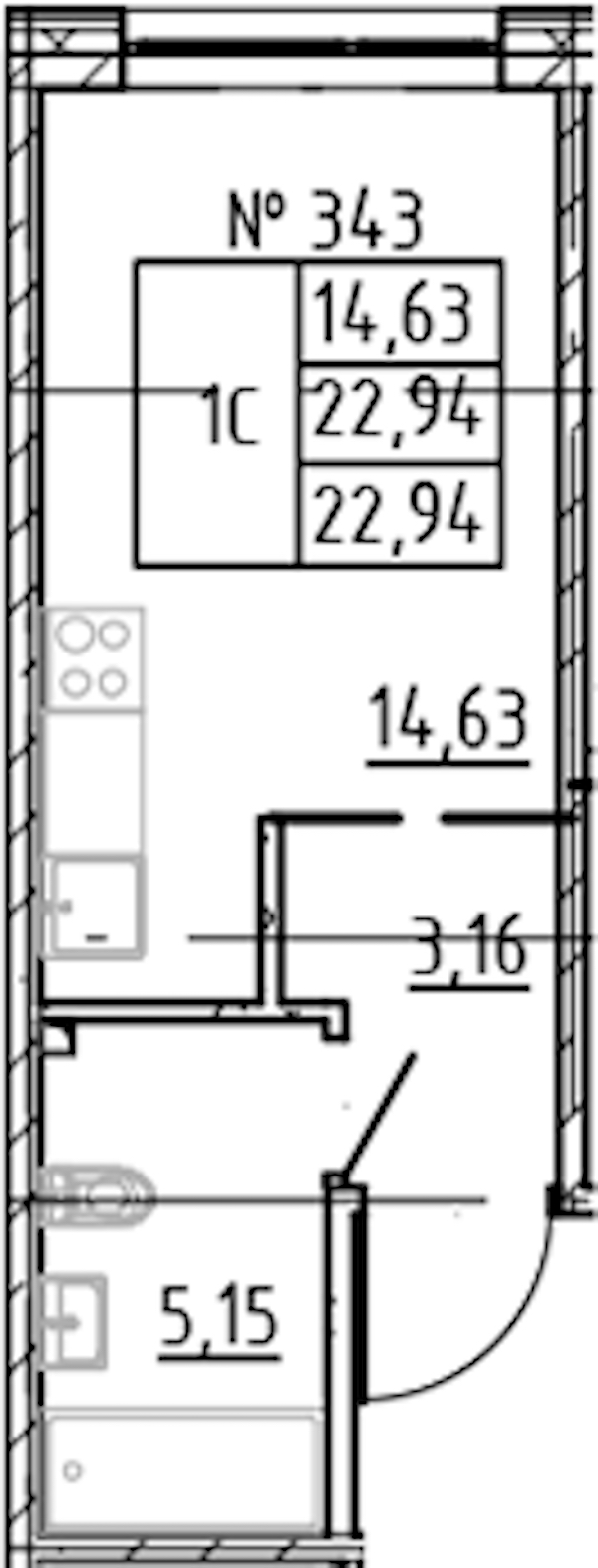 Квартира студия 22.94 м², 3/8 эт., ЖК «17-33»