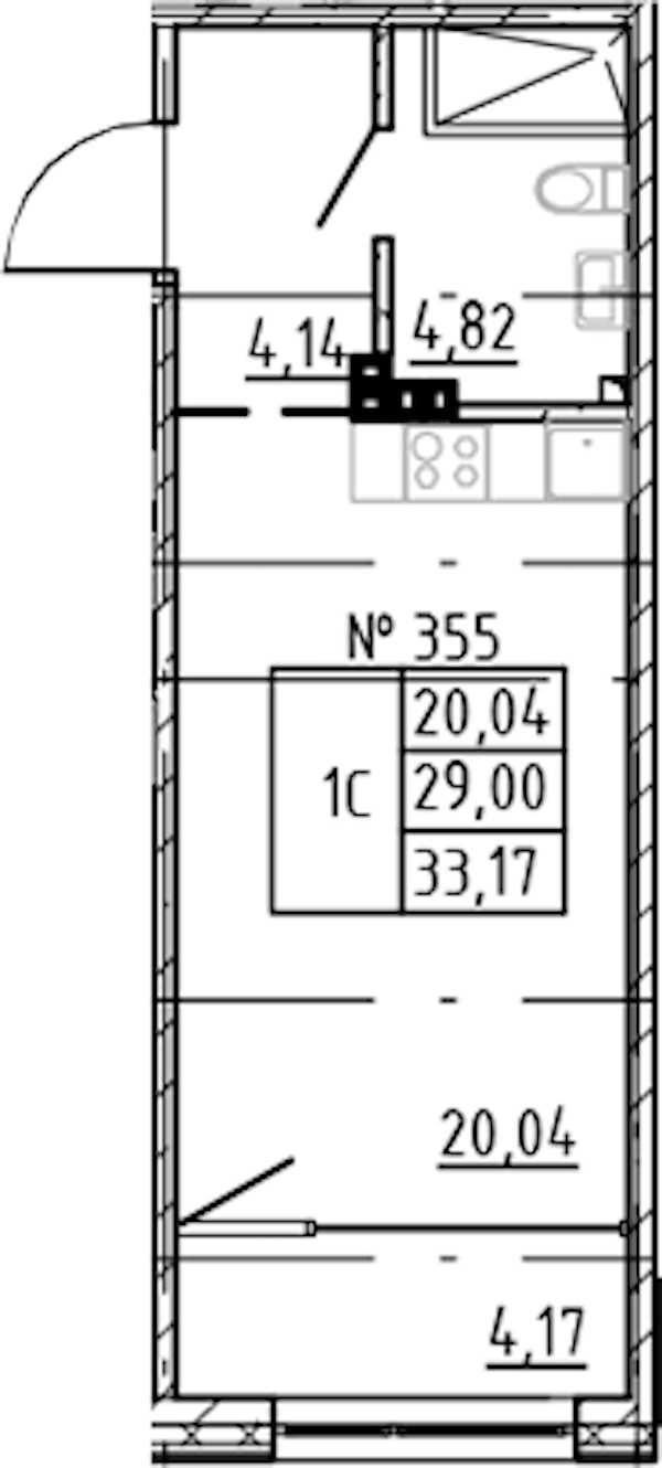 Квартира студия 33.17 м², 4/8 эт., ЖК «17-33»