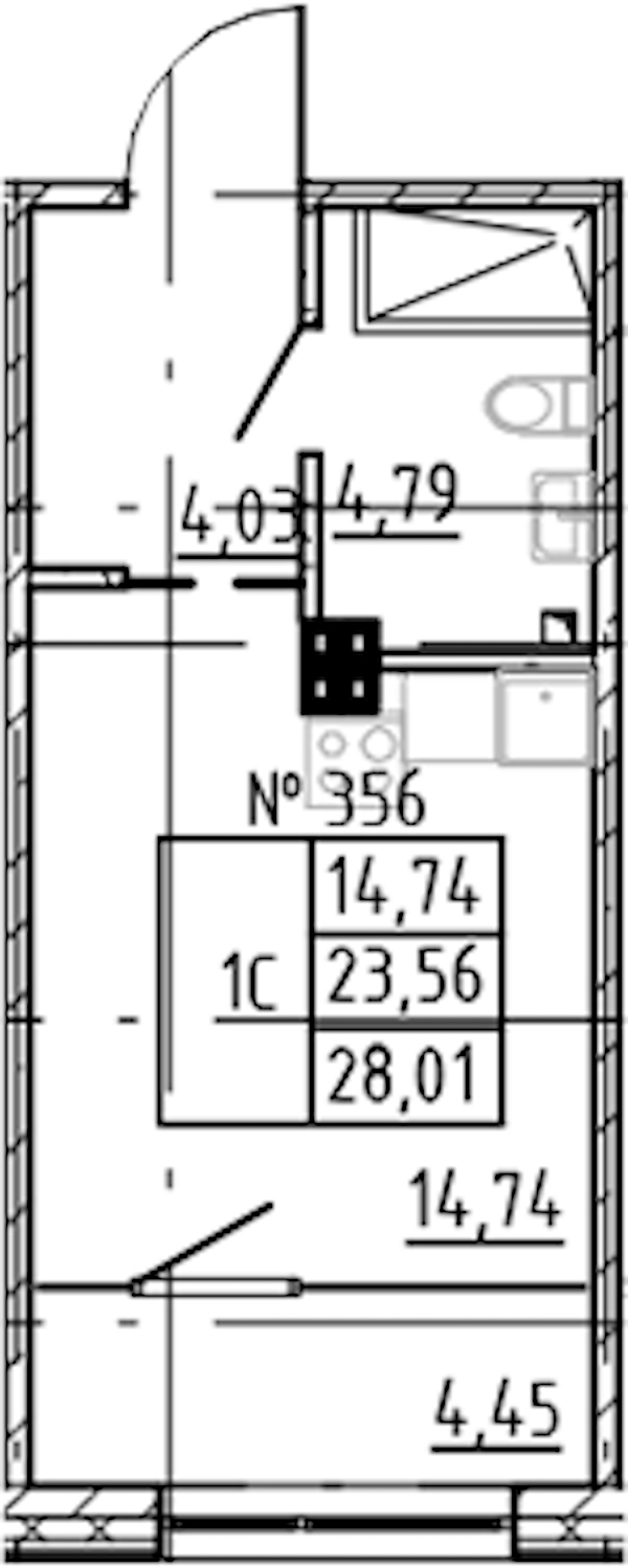 Квартира студия 28.01 м², 4/8 эт., ЖК «17-33»