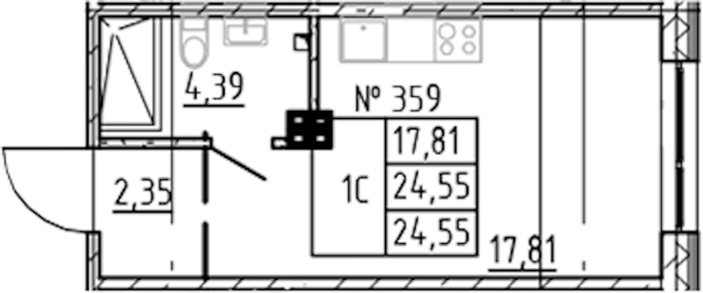 Квартира студия 24.55 м², 4/8 эт., ЖК «17-33»