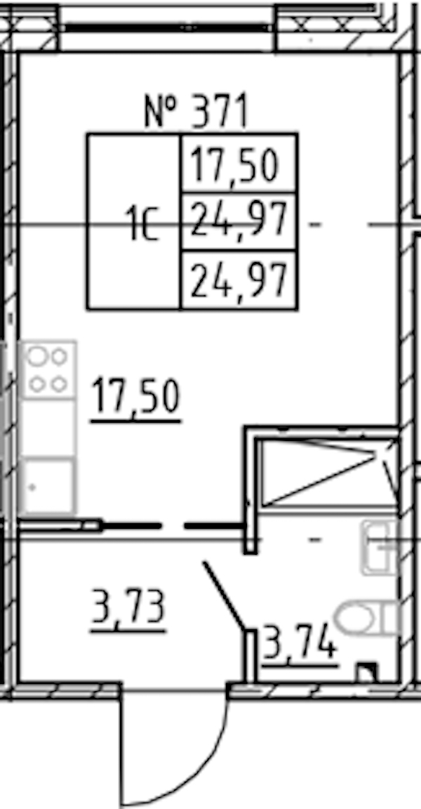 Квартира студия 24.97 м², 4/8 эт., ЖК «17-33»