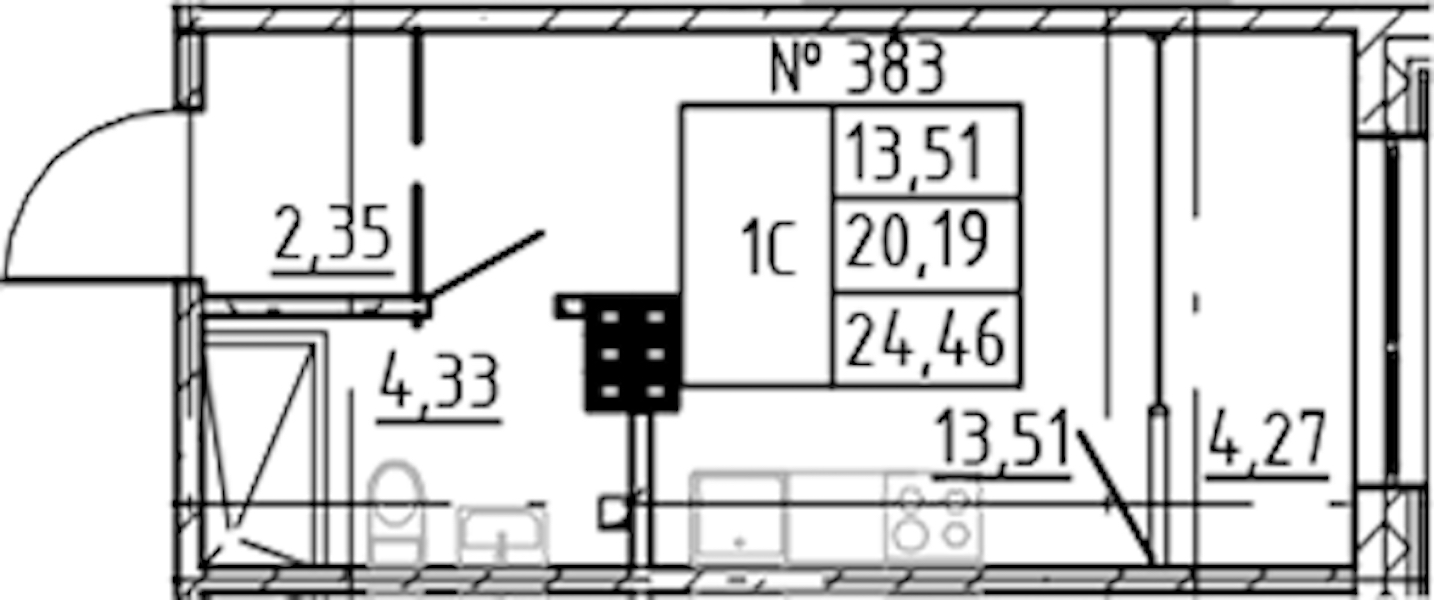 Квартира студия 24.46 м², 5/8 эт., ЖК «17-33»