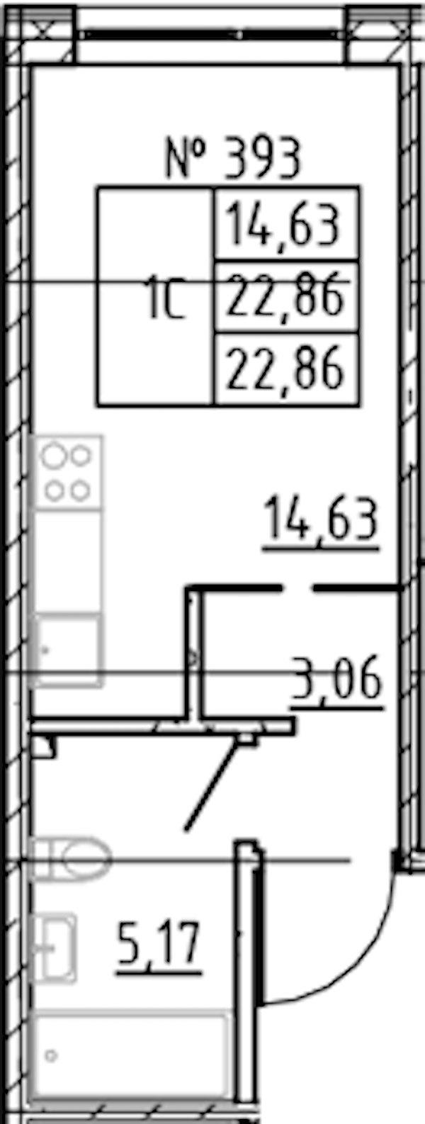 Квартира студия 22.86 м², 5/8 эт., ЖК «17-33»