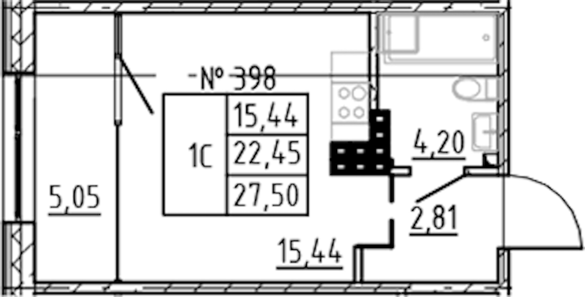 Квартира студия 27.5 м², 6/8 эт., ЖК «17-33»