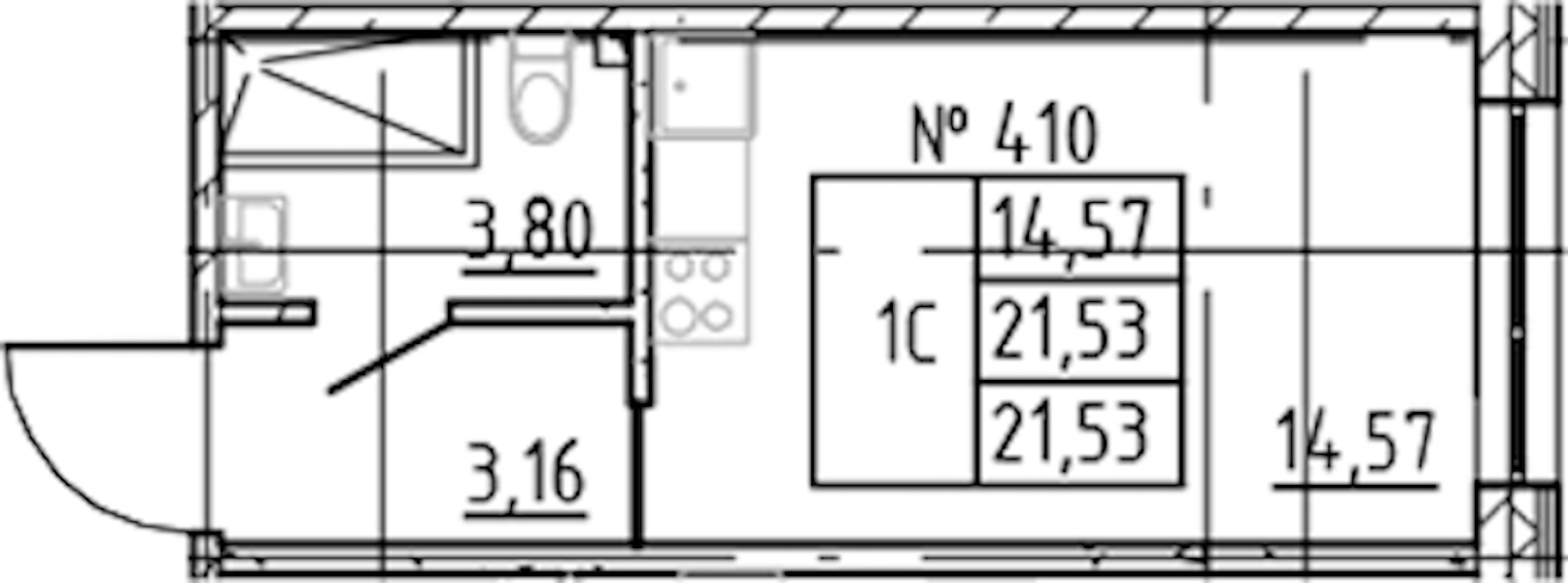 Квартира студия 21.53 м², 6/8 эт., ЖК «17-33»