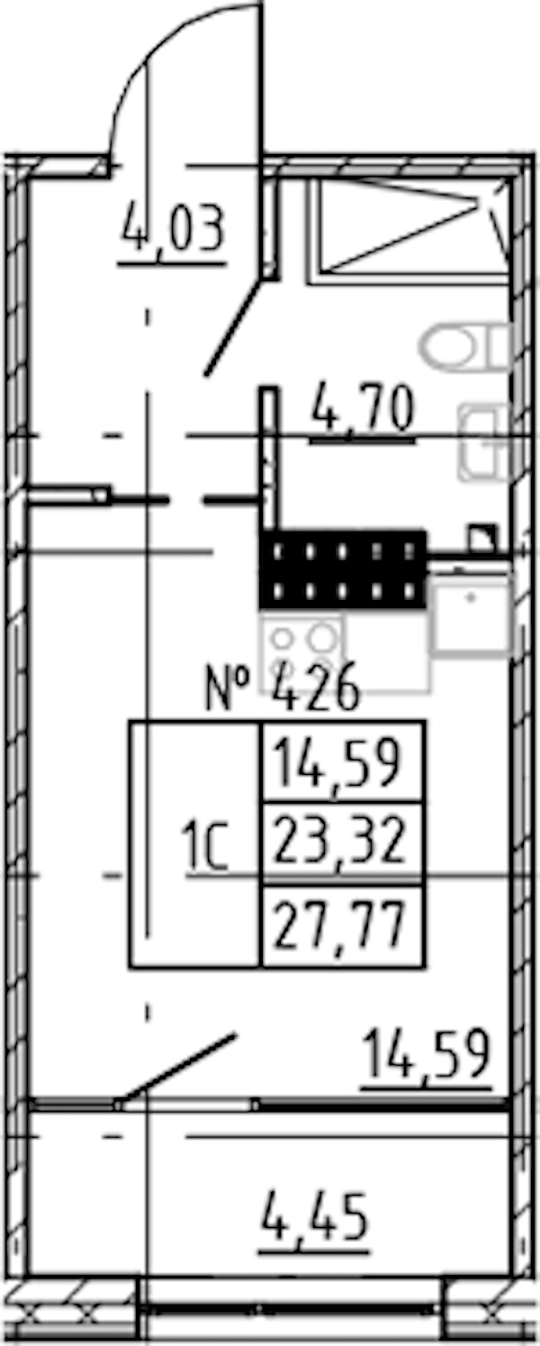 Квартира студия 27.77 м², 7/8 эт., ЖК «17-33»