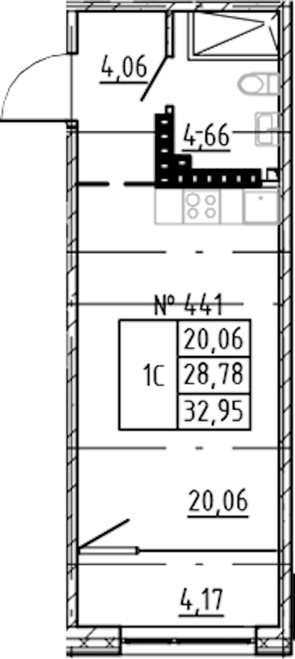 Квартира студия 32.95 м², 8/8 эт., ЖК «17-33»