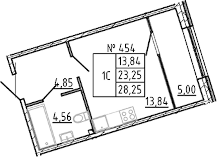 Квартира студия 28.25 м², 2/8 эт., ЖК «17-33»