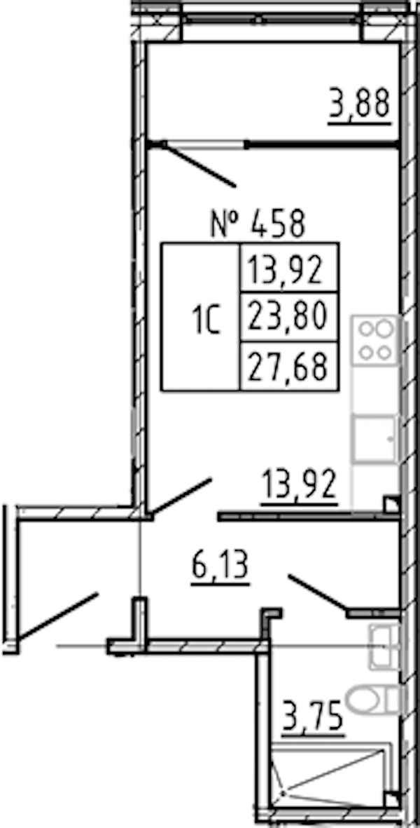 Квартира студия 27.68 м², 2/8 эт., ЖК «17-33»