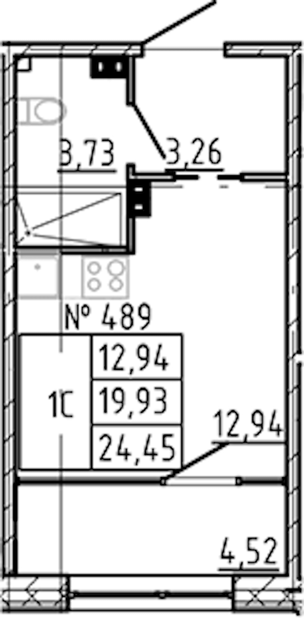 Квартира студия 24.45 м², 4/8 эт., ЖК «17-33»