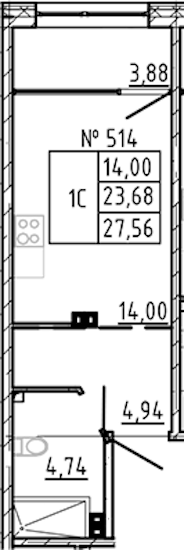 Квартира студия 27.56 м², 5/8 эт., ЖК «17-33»