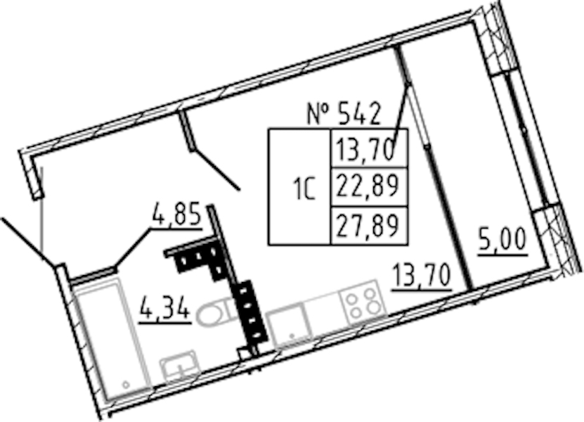 Квартира студия 27.89 м², 6/8 эт., ЖК «17-33»