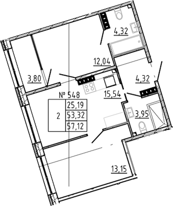 2-комнатная квартира 58.69 м², 6/8 эт., ЖК «17-33»