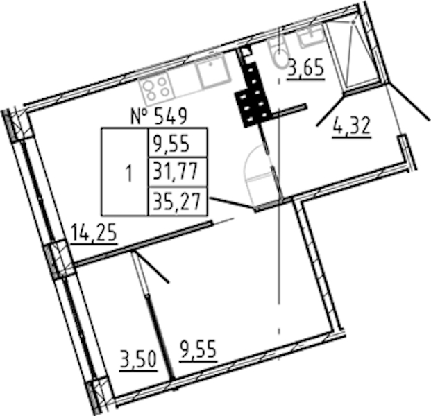 1-комнатная квартира 35.27 м², 6/8 эт., ЖК «17-33»