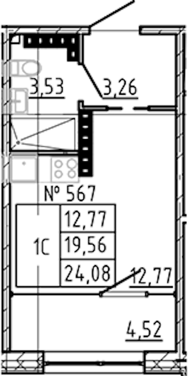 Квартира студия 24.08 м², 8/8 эт., ЖК «17-33»