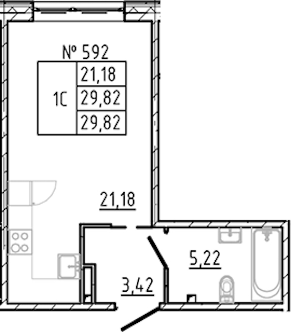 Квартира студия 29.82 м², 2/8 эт., ЖК «17-33»